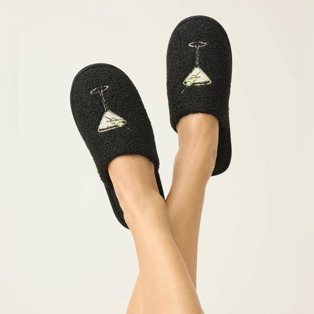 PJ Salvage Merrier With a Martini Fuzzy Slippers Black Women’s S, M & L-NWT/NWOT